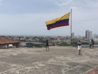 The Colombian flag at El Castillo de San Felipe de Barajas, a fortress in Cartagena