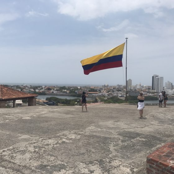 The Colombian flag at El Castillo de San Felipe de Barajas, a fortress in Cartagena